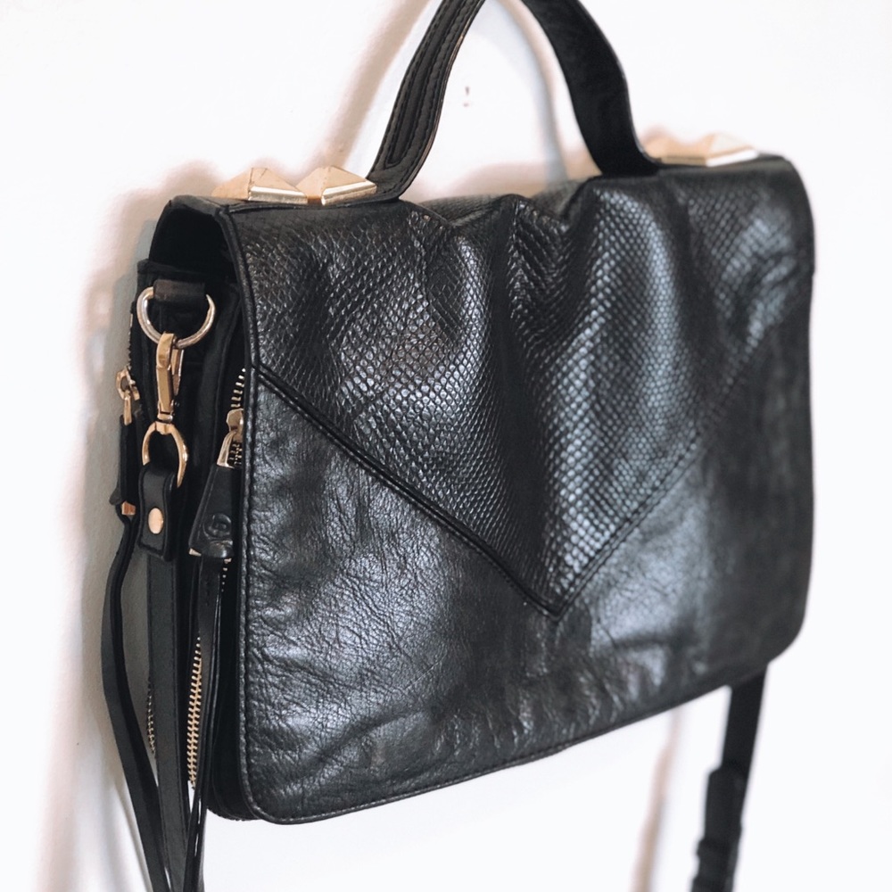 Linea Pelle Fine Leather Black+Cheetah Print purse